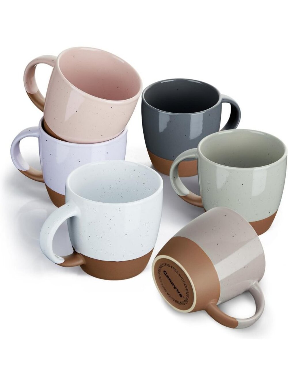 Set of 6 Large Morandi Color Ceramic Coffee Mugs - 18 oz Latte Cups, Microwave